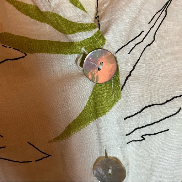 HABITAT 100% Linen Button Up Langenlook Top Blouse White Green Womans Size Small - Picture 7 of 12